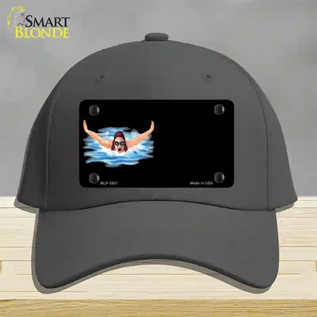 Female Swimmer Offset Novelty License Plate Hat Cotton / Charcoal