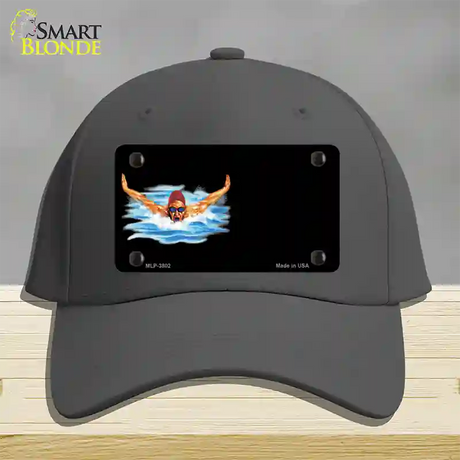 Male Swimmer Offset Novelty License Plate Hat Cotton / Charcoal