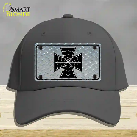 Maltese Cross Spider Web Novelty License Plate Hat Cotton / Charcoal