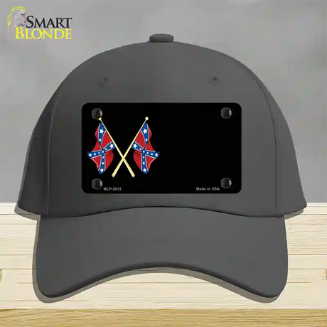 Crossed Rebel Flags Offset Novelty License Plate Hat Cotton / Charcoal