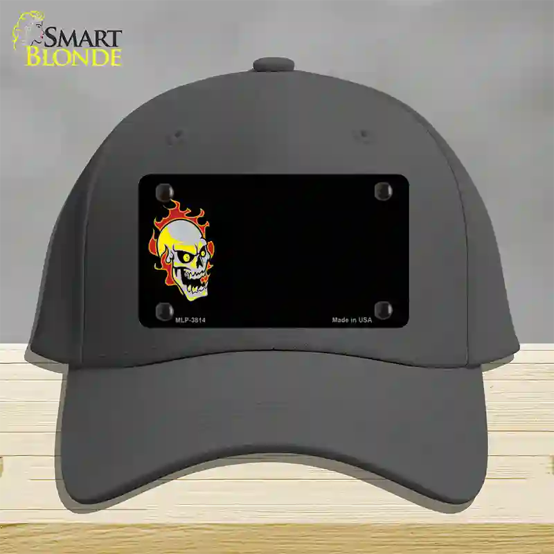 Flaming Skull Offset Novelty License Plate Hat Cotton / Charcoal