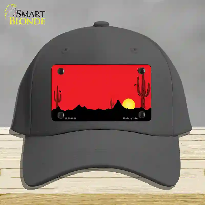 Southwest Cactus Sunrise Red Novelty License Plate Hat Cotton / Charcoal