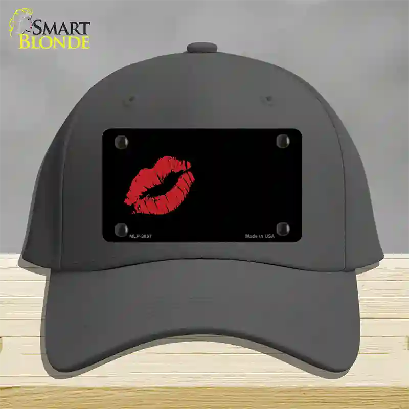 Red Lips Offset Novelty License Plate Hat Cotton / Charcoal