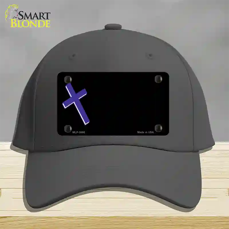 Purple Cross Offset Novelty License Plate Hat Cotton / Charcoal