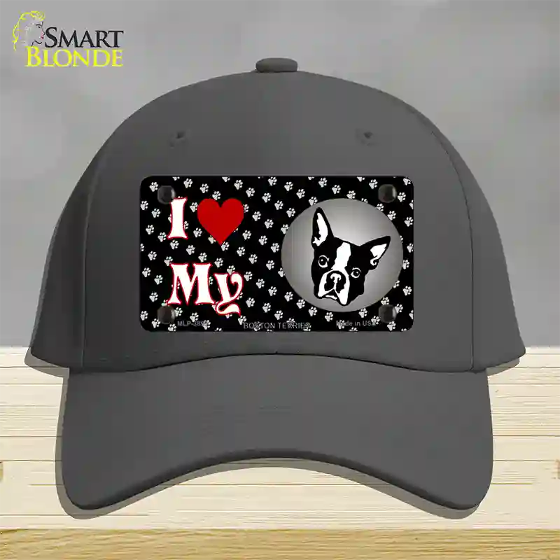 I Love My Boston Terrier Novelty License Plate Hat Cotton / Charcoal