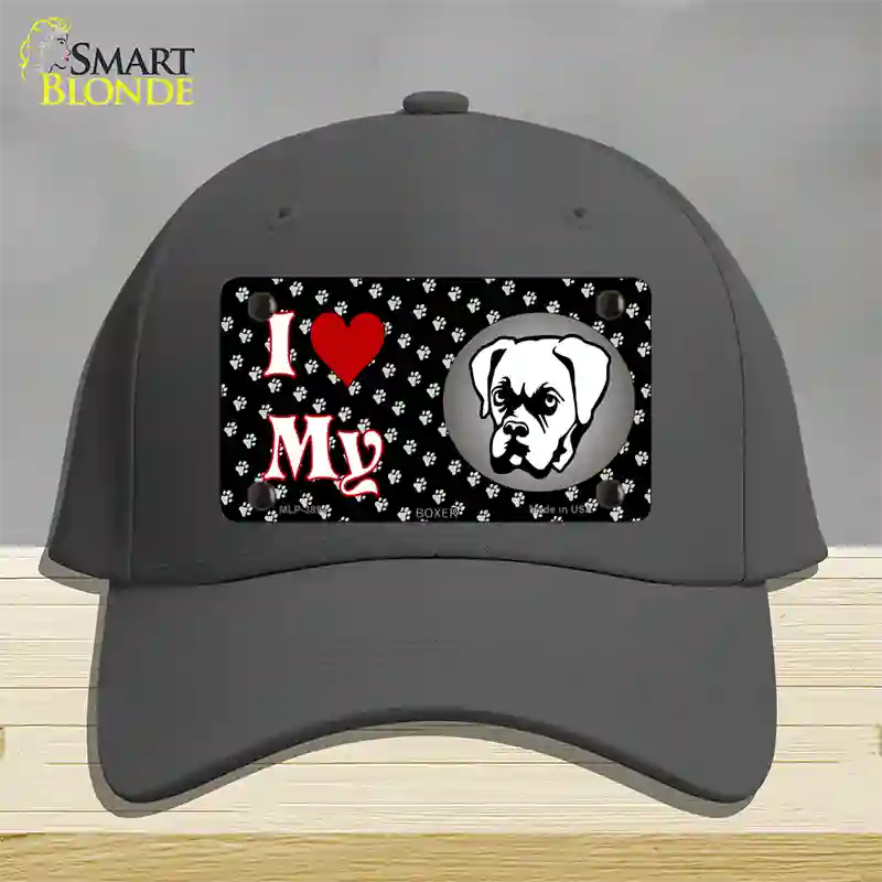 I Love My Boxer Novelty License Plate Hat Cotton / Charcoal