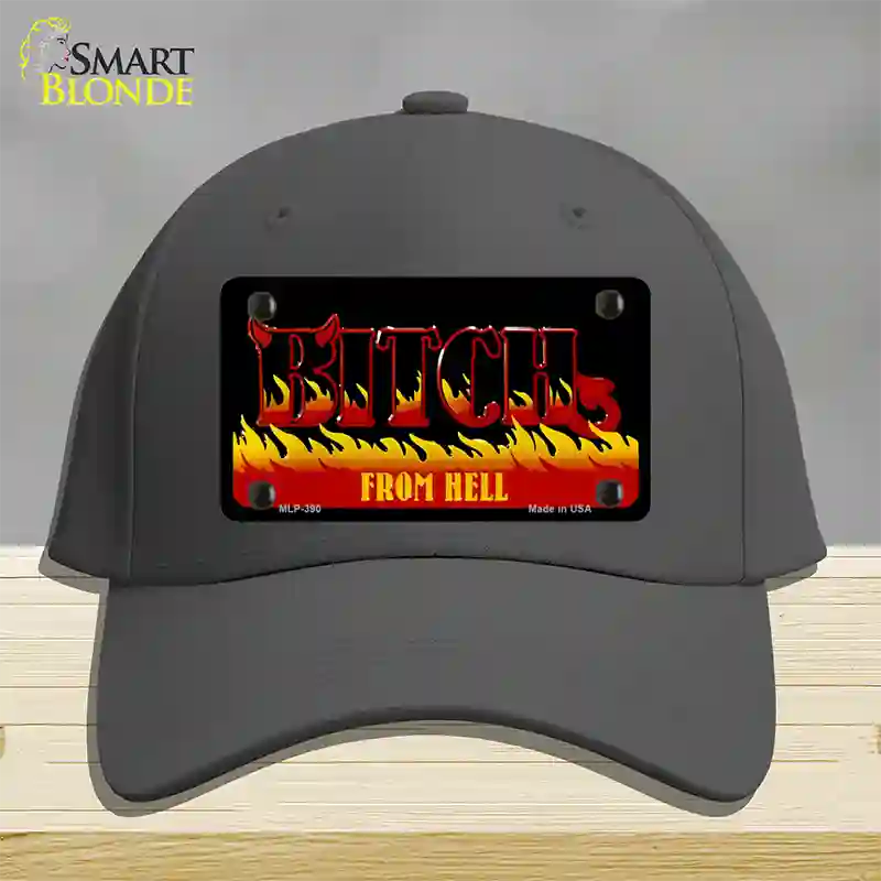 Bitch From Hell Flames Novelty License Plate Hat Cotton / Charcoal