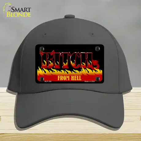 Bitch From Hell Flames Novelty License Plate Hat Cotton / Charcoal