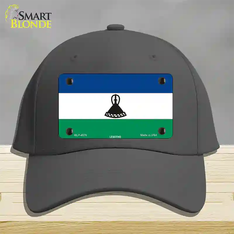 Lesotho Flag Novelty License Plate Hat Cotton / Charcoal