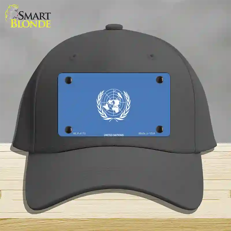 United Nations Flag Novelty License Plate Hat Cotton / Charcoal