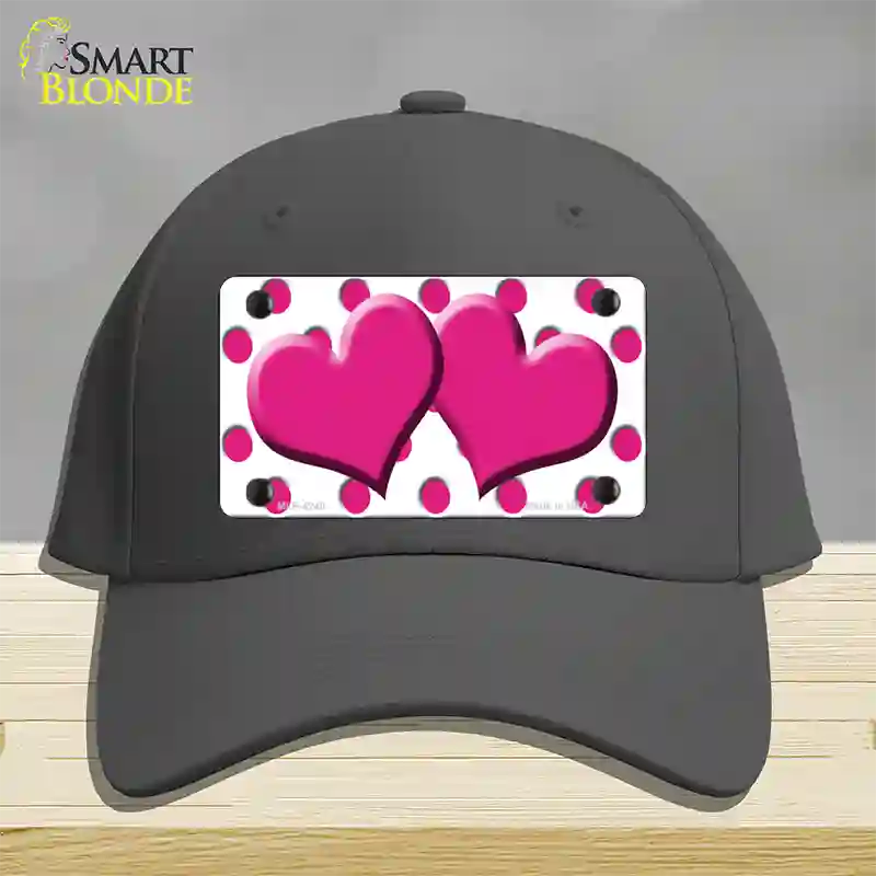 Hot Pink White Polka Dot Hot Pink Centered Hearts Novelty License Plate Hat Cotton / Charcoal