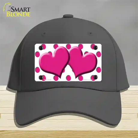 Hot Pink White Polka Dot Hot Pink Centered Hearts Novelty License Plate Hat Cotton / Charcoal