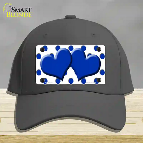 Blue White Polka Dot Blue Centered Hearts Novelty License Plate Hat Cotton / Charcoal