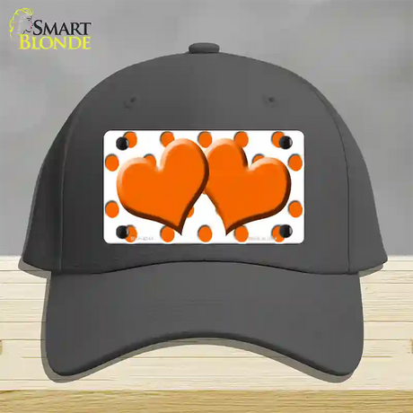 Orange White Polka Dot Orange Centered Hearts Novelty License Plate Hat Cotton / Charcoal