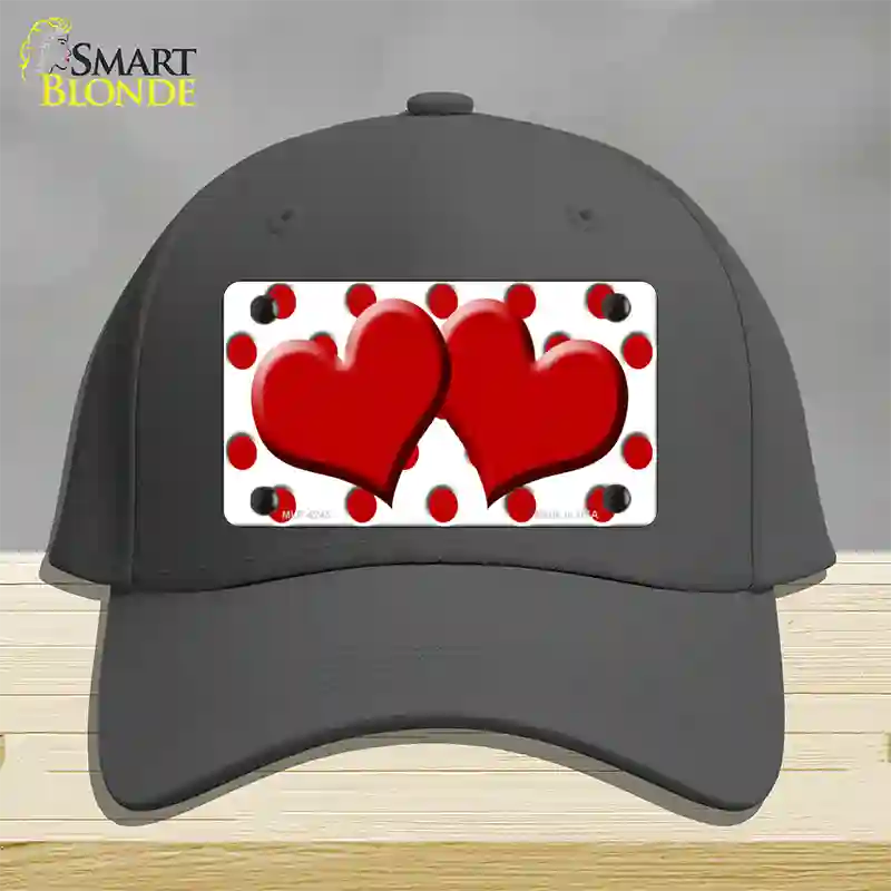 Red White Polka Dot Red Centered Hearts Novelty License Plate Hat Cotton / Charcoal