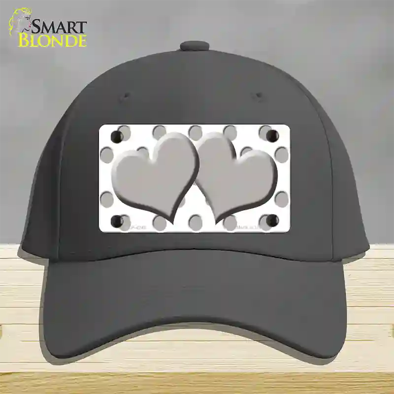 Grey White Polka Dot Grey Centered Hearts Novelty License Plate Hat Cotton / Charcoal