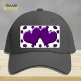 Purple White Polka Dot Purple Centered Hearts Novelty License Plate Hat Cotton / Charcoal