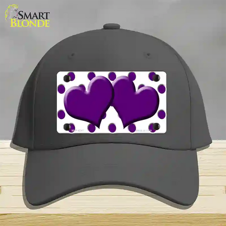 Purple White Polka Dot Purple Centered Hearts Novelty License Plate Hat Cotton / Charcoal