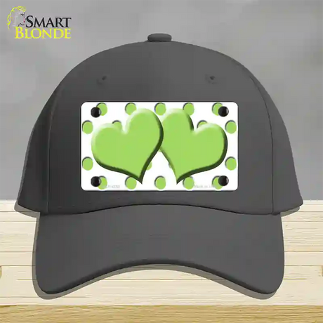 Lime Green White Polka Dot Lime Green Centered Hearts Novelty License Plate Hat Cotton / Charcoal