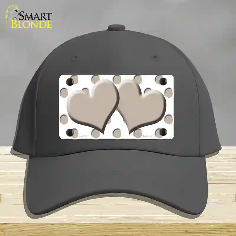 Tan White Polka Dot Tan Centered Hearts Novelty License Plate Hat Cotton / Charcoal