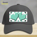 Mint White Polka Dot Mint Centered Hearts Novelty License Plate Hat Cotton / Charcoal