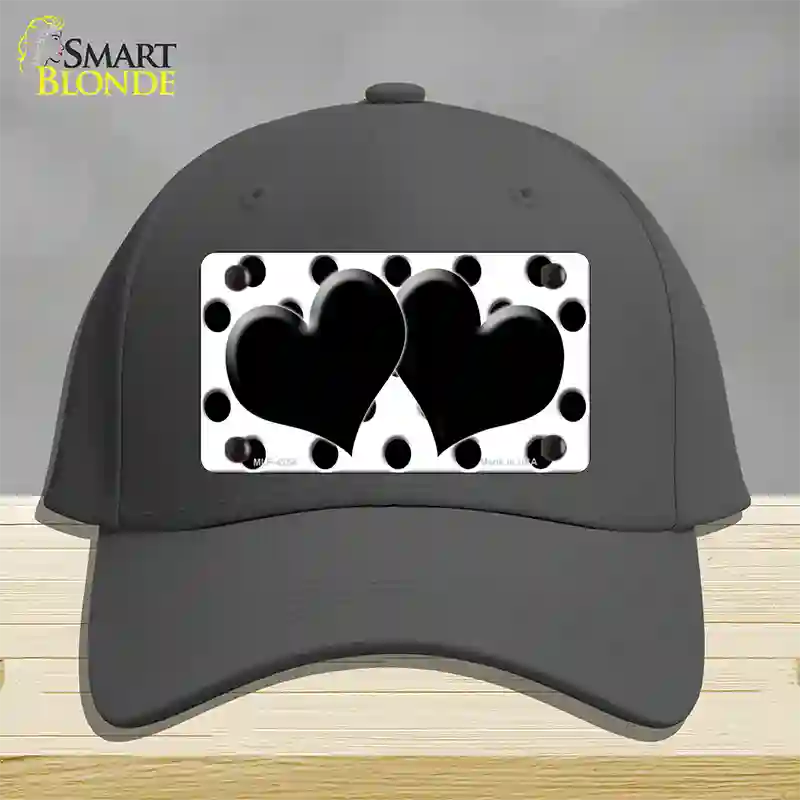 Black White Polka Dot Black Centered Hearts Novelty License Plate Hat Cotton / Charcoal