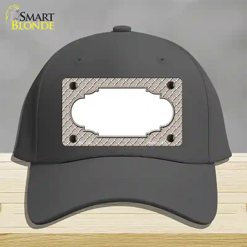 Tan White Quatrefoil Center Scallop Novelty License Plate Hat Cotton / Charcoal