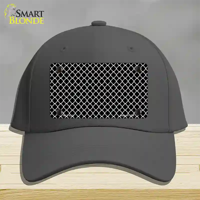 Black White Quatrefoil Novelty License Plate Hat Cotton / Charcoal
