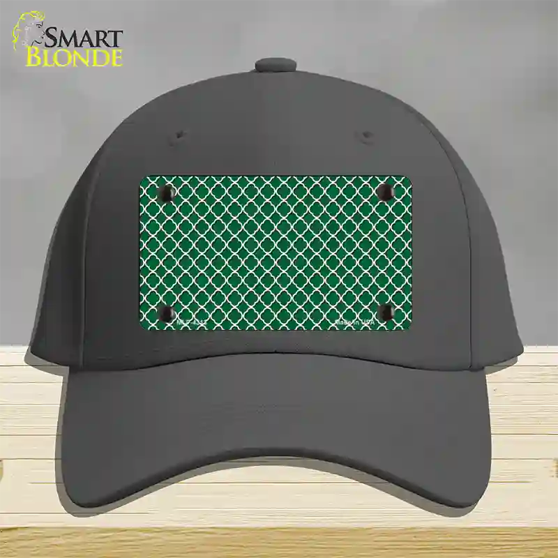 Green White Quatrefoil Novelty License Plate Hat Cotton / Charcoal