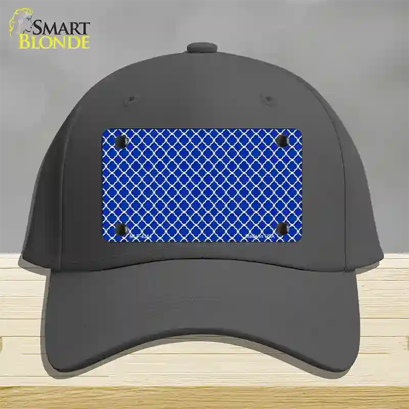 Blue White Quatrefoil Novelty License Plate Hat Cotton / Charcoal