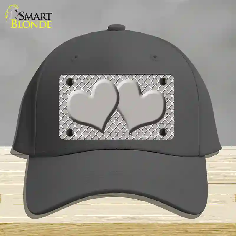 Grey White Quatrefoil Grey Center Hearts Novelty License Plate Hat Cotton / Charcoal