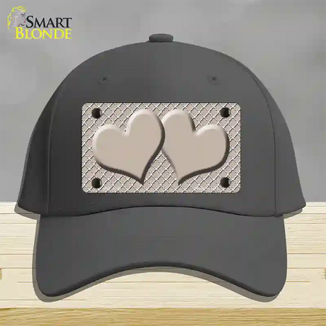 Tan White Quatrefoil Tan Center Hearts Novelty License Plate Hat Cotton / Charcoal