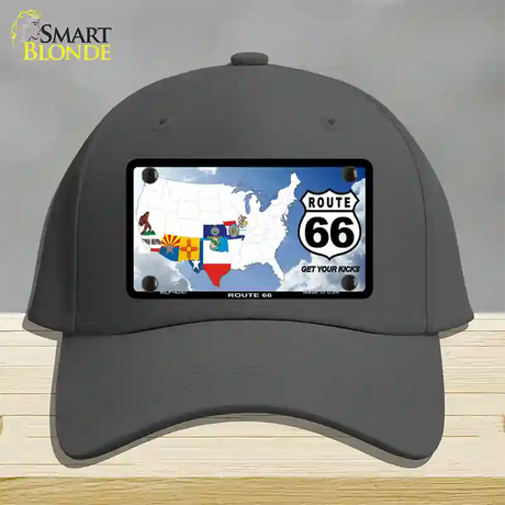 Route 66 8 Flags Clouds Novelty License Plate Hat Cotton / Charcoal