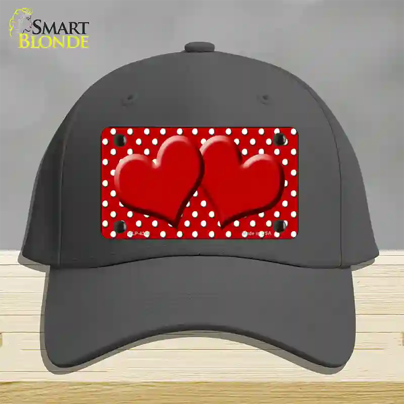 Red White Polka Dot Center Hearts Novelty License Plate Hat Cotton / Charcoal