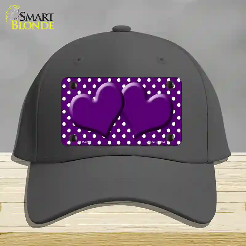 Purple White Polka Dot Center Hearts Novelty License Plate Hat Cotton / Charcoal