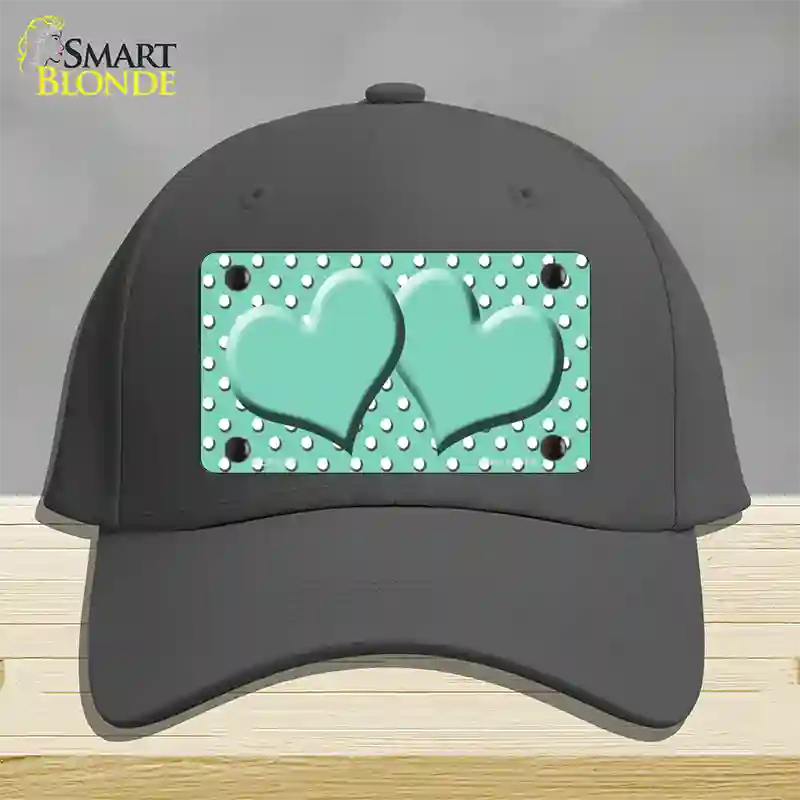Mint White Polka Dot Center Hearts Novelty License Plate Hat Cotton / Charcoal