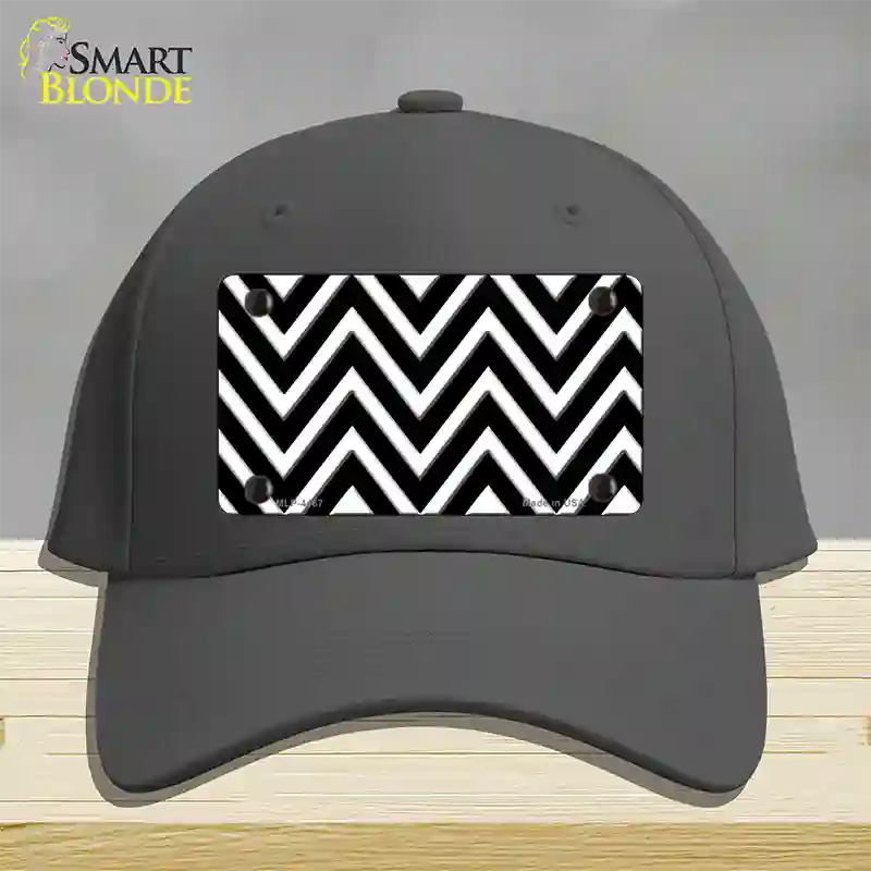 Black White Large Chevron Novelty License Plate Hat Cotton / Charcoal