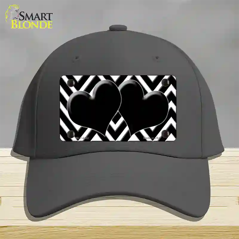 Black White Large Chevron Black Center Hearts Novelty License Plate Hat Cotton / Charcoal