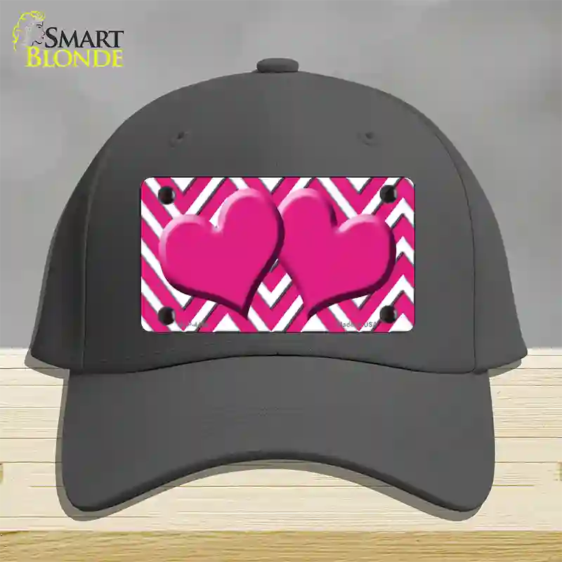 Pink White Large Chevron Hot Pink Center Hearts Novelty License Plate Hat Cotton / Charcoal