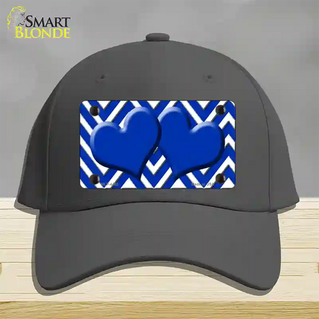 Blue White Large Chevron Blue Center Hearts Novelty License Plate Hat Cotton / Charcoal