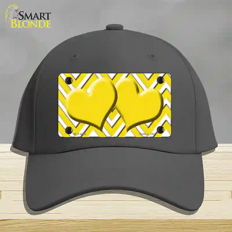 Yellow White Large Chevron Yellow Center Hearts Novelty License Plate Hat Cotton / Charcoal