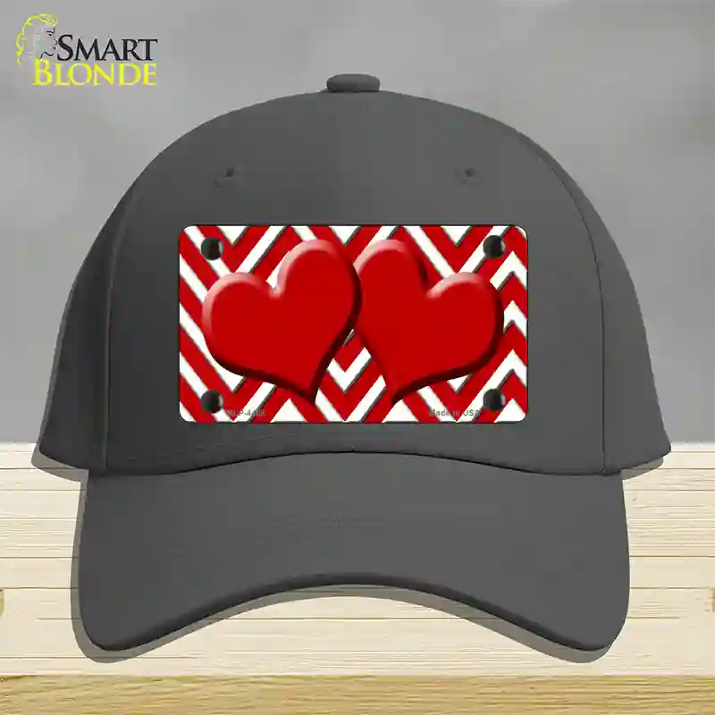 Red White Large Chevron Red Center Hearts Novelty License Plate Hat Cotton / Charcoal