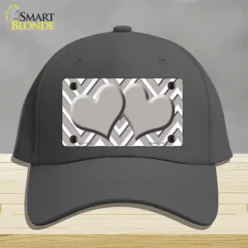 Grey White Large Chevron Grey Center Hearts Novelty License Plate Hat Cotton / Charcoal