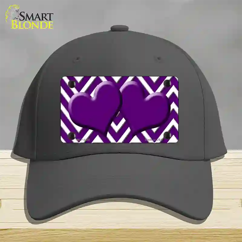 Purple White Large Chevron Purple Center Hearts Novelty License Plate Hat Cotton / Charcoal