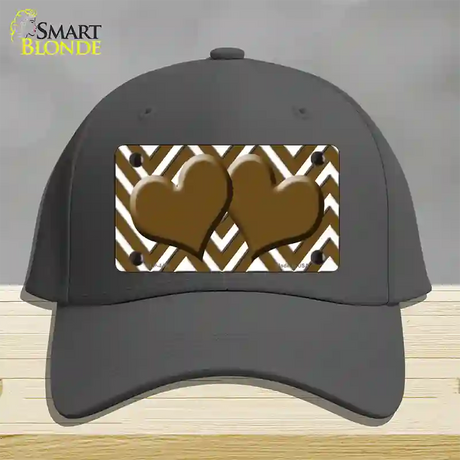 Brown White Large Chevron Brown Center Hearts Novelty License Plate Hat Cotton / Charcoal