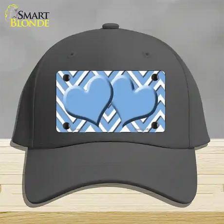 Light Blue White Large Chevron Light Blue Center Hearts Novelty License Plate Hat Cotton / Charcoal