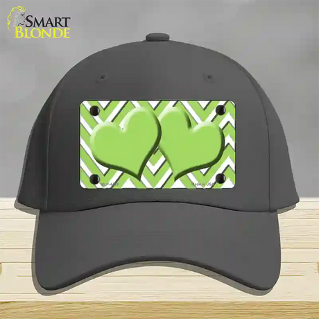 Lime Green White Large Chevron Lime Green Center Hearts Novelty License Plate Hat Cotton / Charcoal