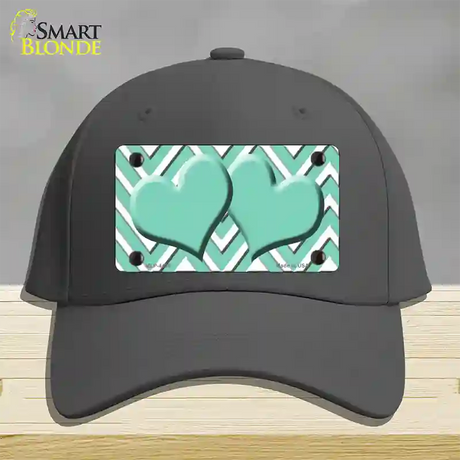 Mint White Large Chevron Mint Center Hearts Novelty License Plate Hat Cotton / Charcoal