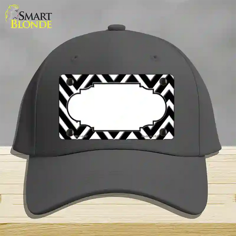 Black White Chevon Center Scallop Novelty License Plate Hat Cotton / Charcoal