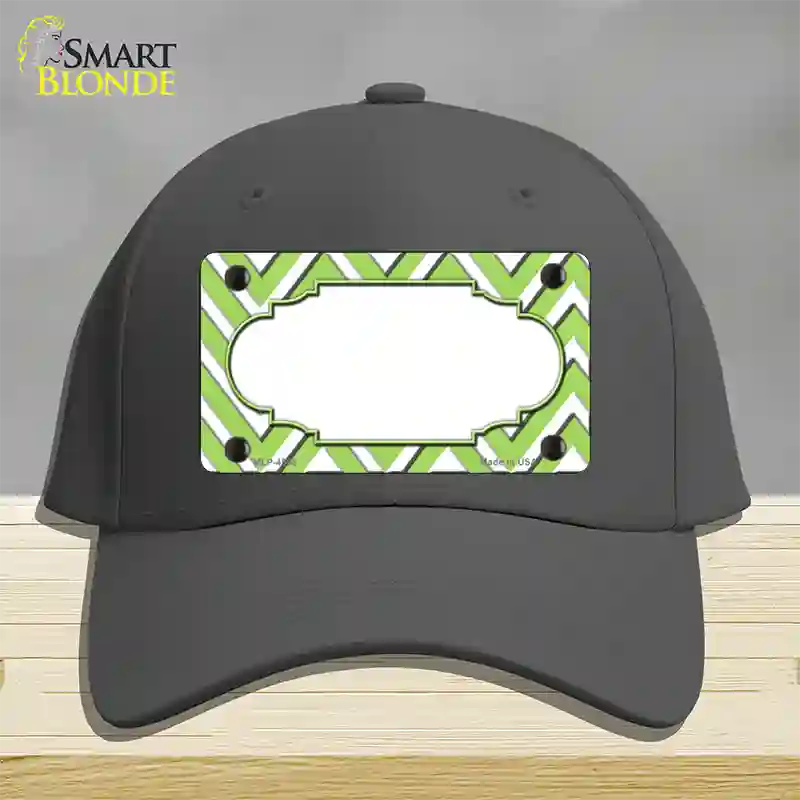 Lime Green White Large Chevron Center Scallop Novelty License Plate Hat Cotton / Charcoal